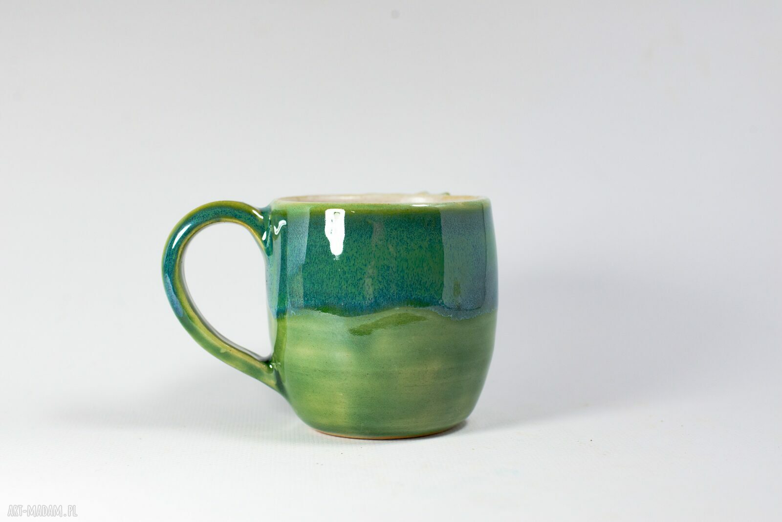 Mały kubek z koniem Wiosna 250 ml - rękodzieło ceramiczne w zieleni