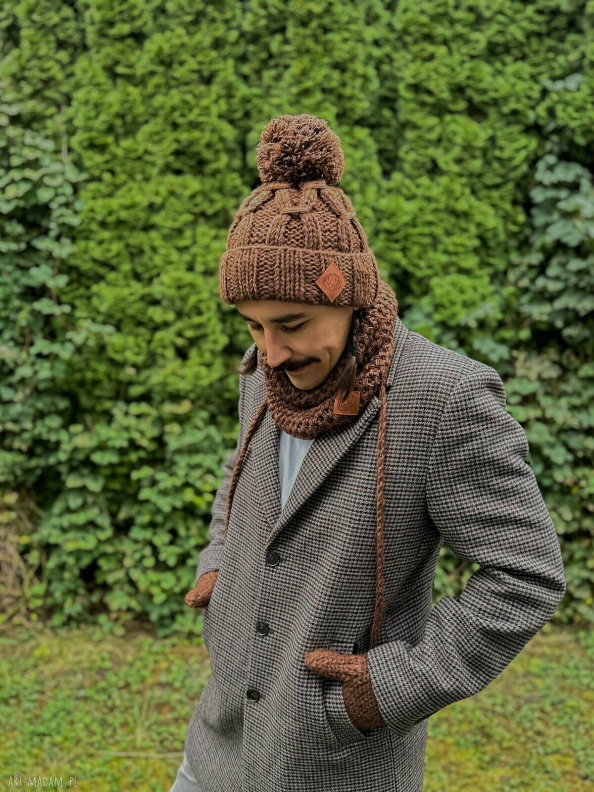 Męski mały komin MERINO “Brąz” z jedwabiem Brain Inside