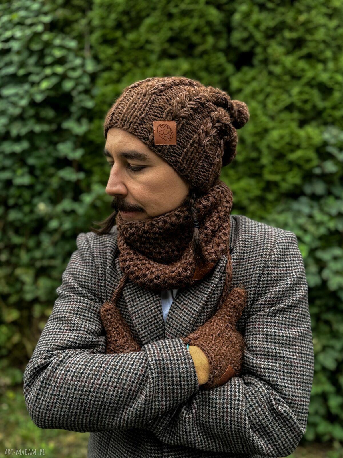 Męski mały komin MERINO “Brąz” z jedwabiem Brain Inside