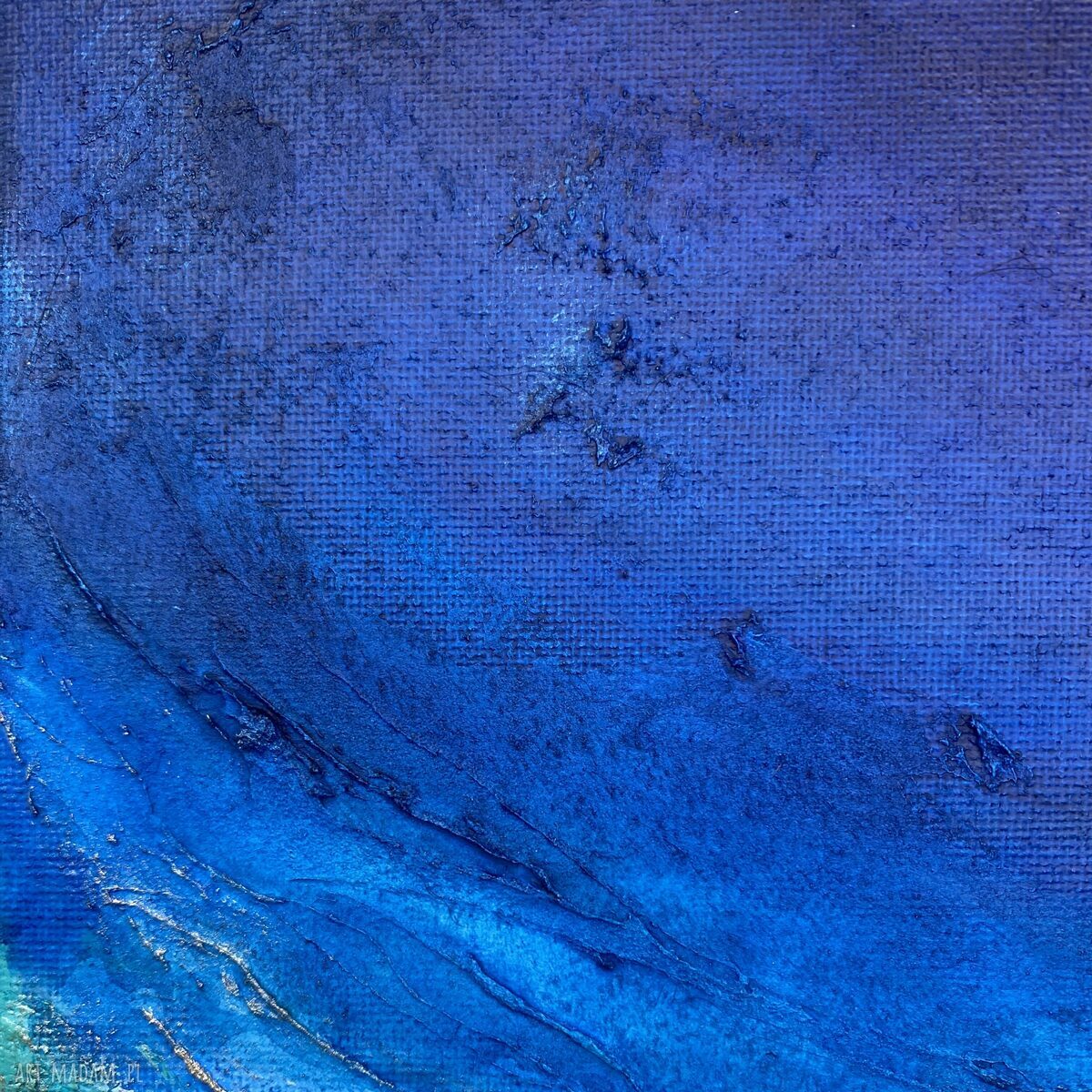 Granatowy mały obraz abstrakcyjny Ocean Maldives 20x20 cm do biura