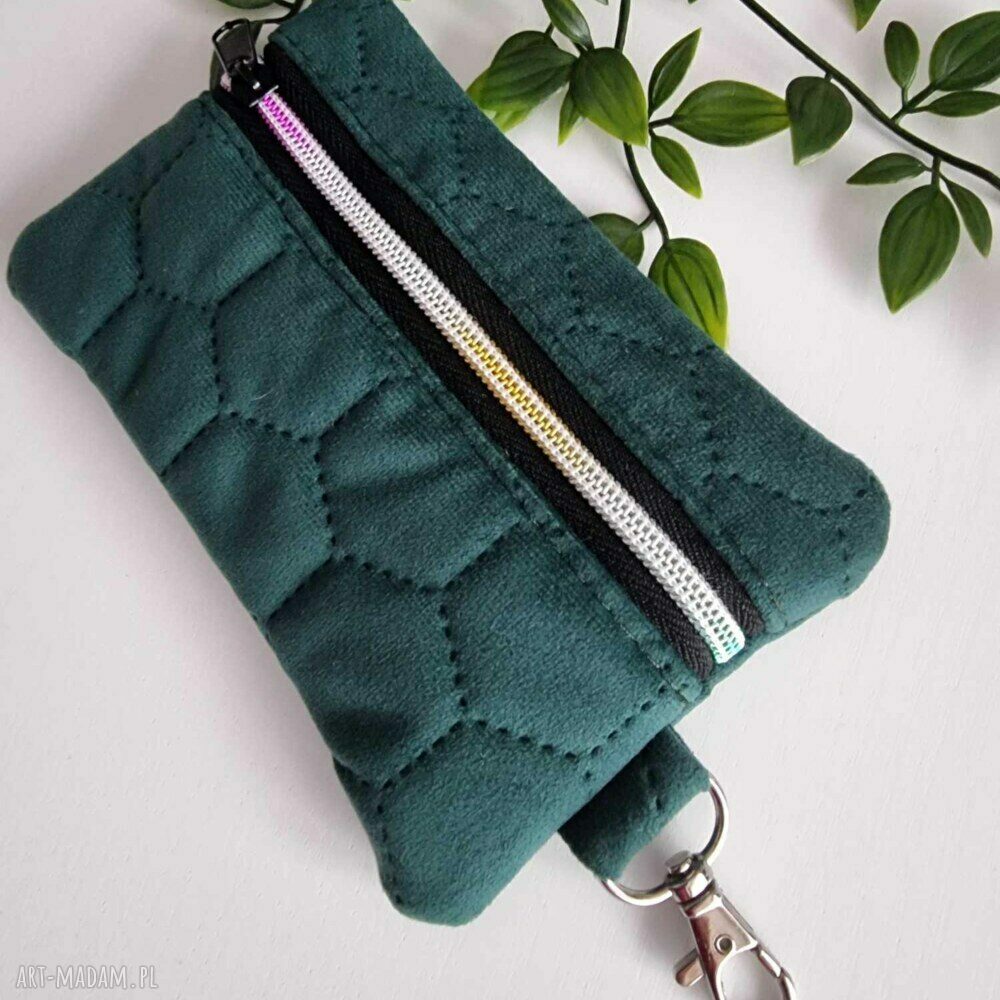 Mały organizer etui portfel do nerki - welur butelkowa zieleń OE01