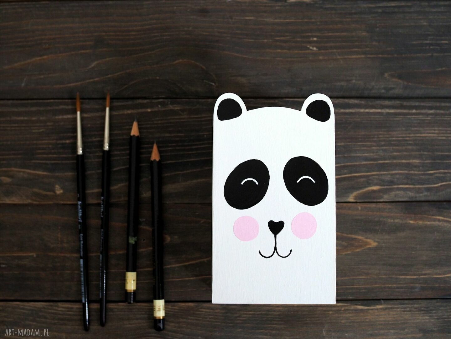 Mały pojemnik na kredki Panda - drewniany, ręcznie malowany