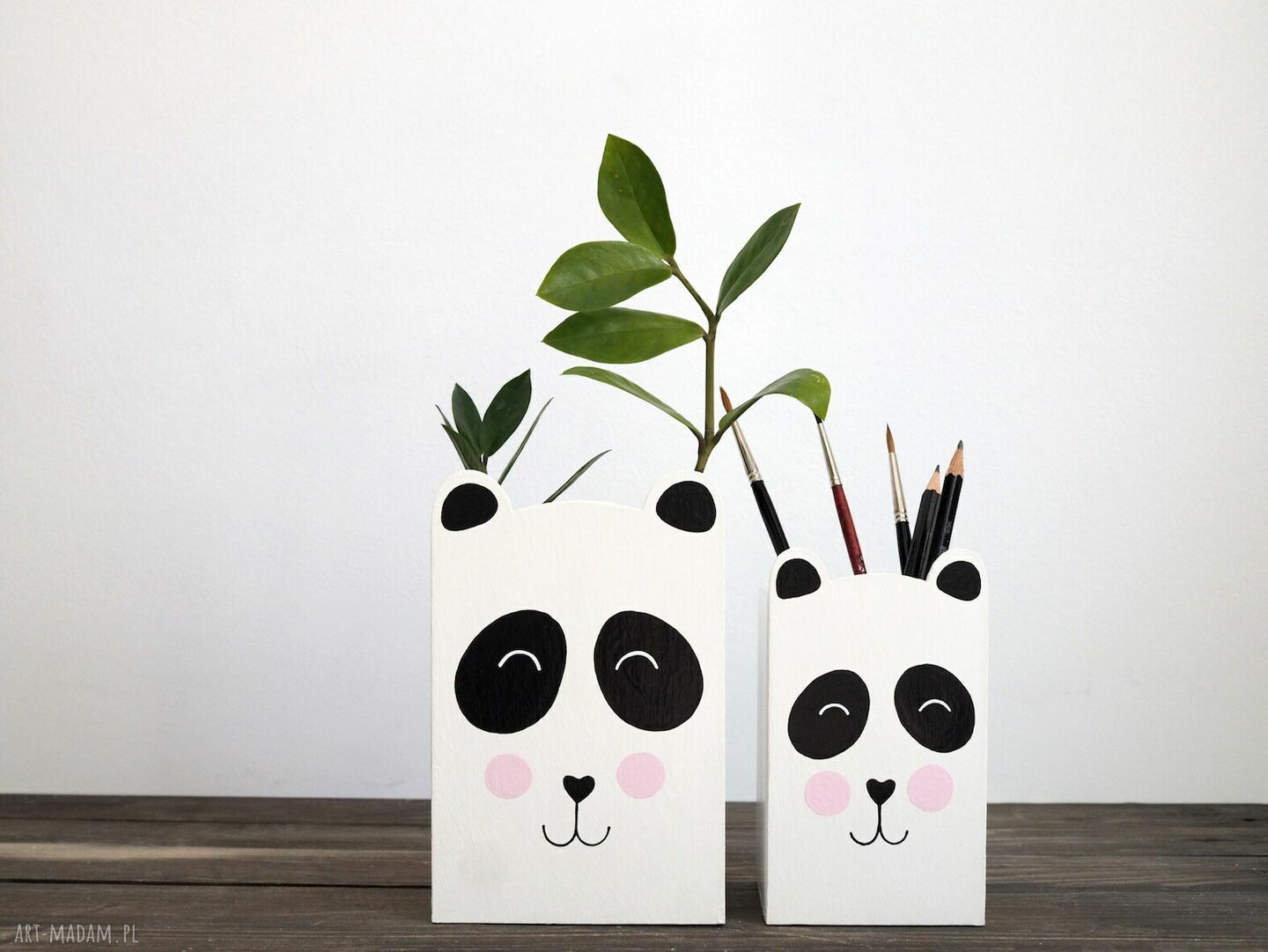 Mały pojemnik na kredki Panda - drewniany, ręcznie malowany