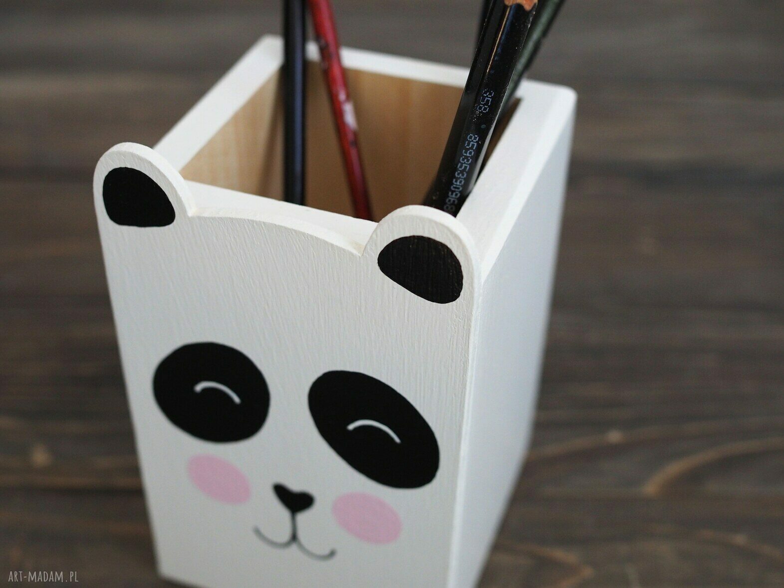Mały pojemnik na kredki Panda - drewniany, ręcznie malowany