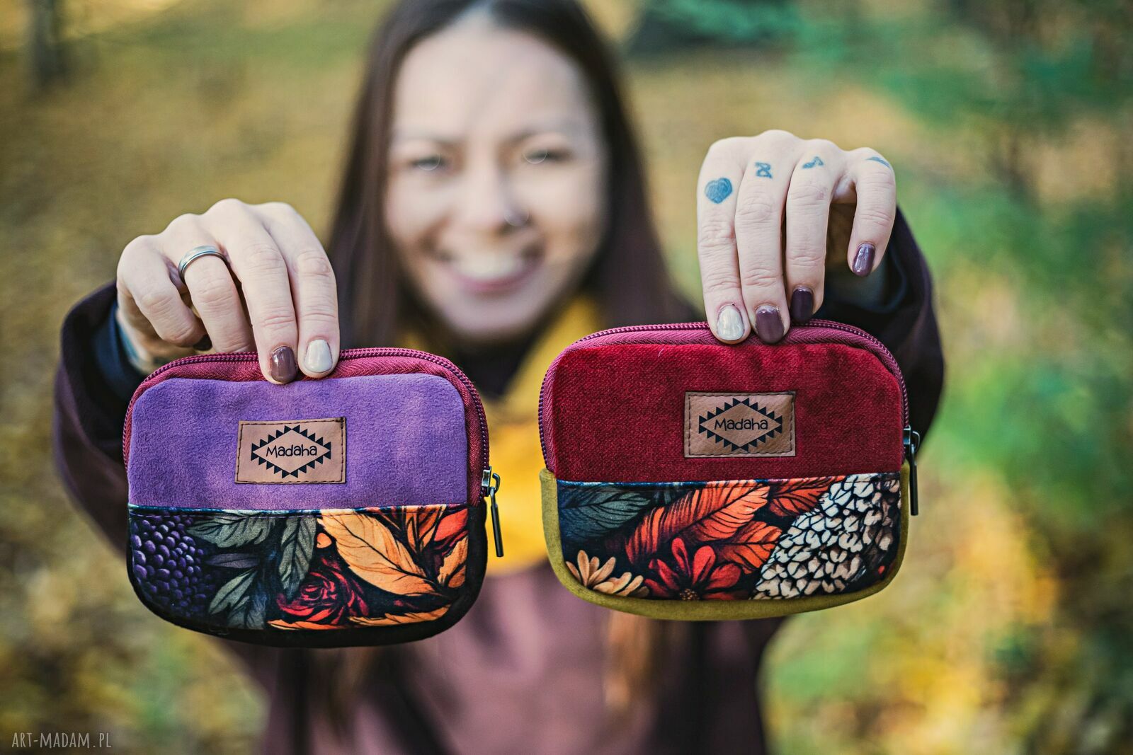 Mały portfel damski handmade patchwork z tkaniny z odzysku