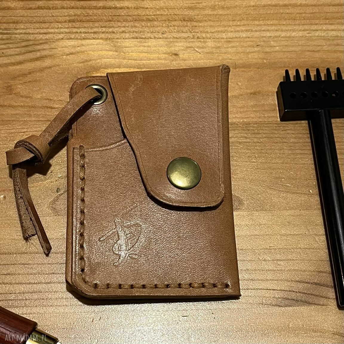 Mały portfel skórzany brązowy ręcznie uszyty karty męski skóry