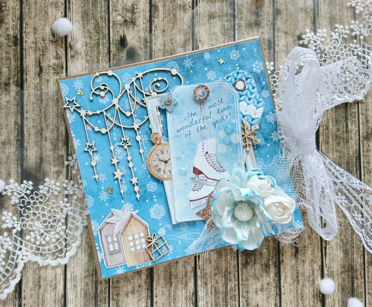 Mały zimowy notes w pudełku - ręcznie robiony scrapbooking