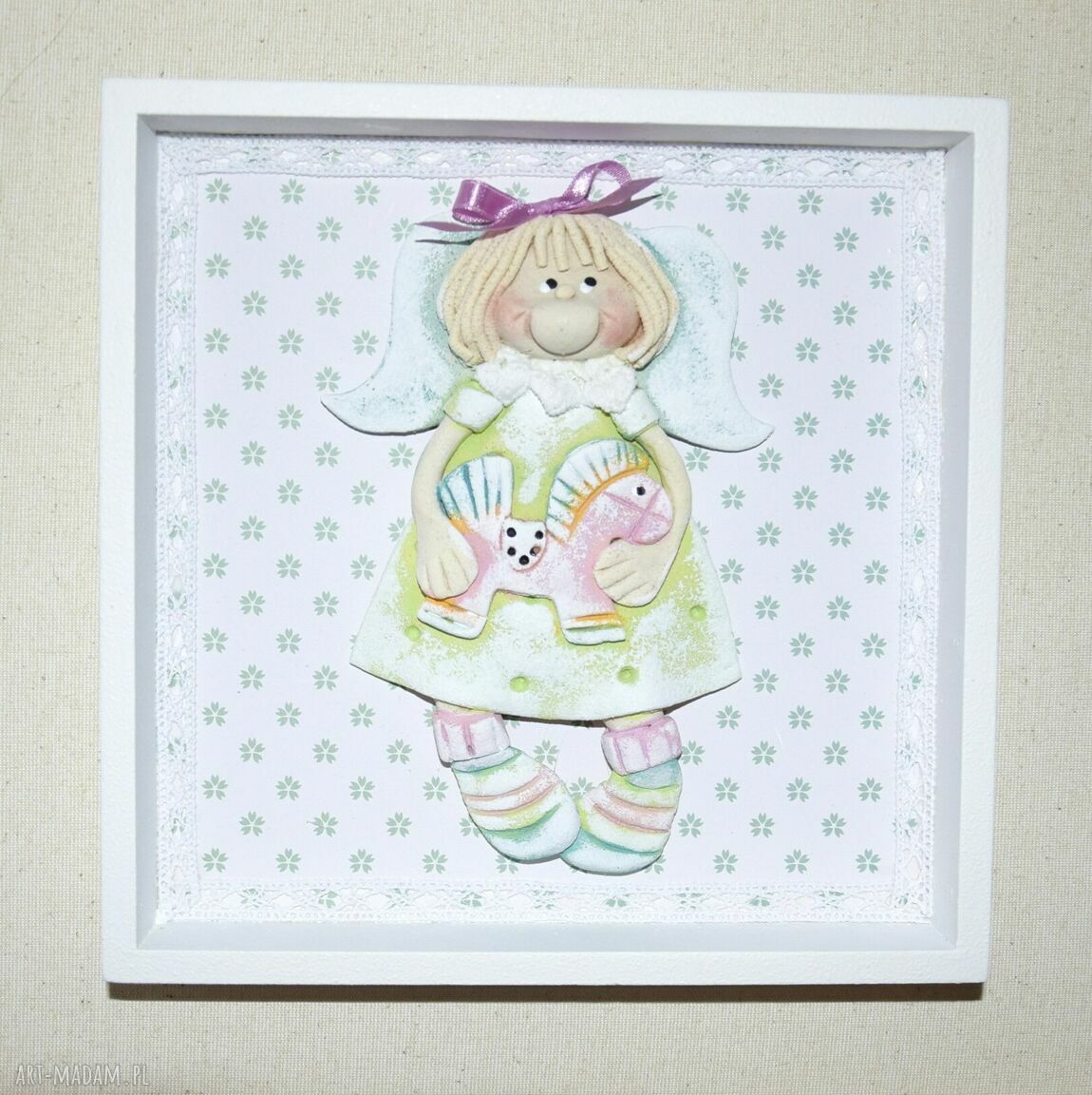 Mam kucyka - aniołek z masy solnej w ramce 20x20 cm