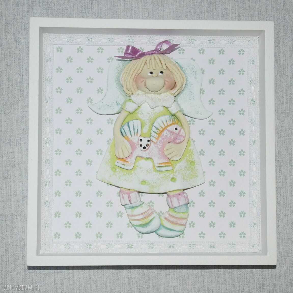 Mam kucyka - aniołek z masy solnej w ramce 20x20 cm