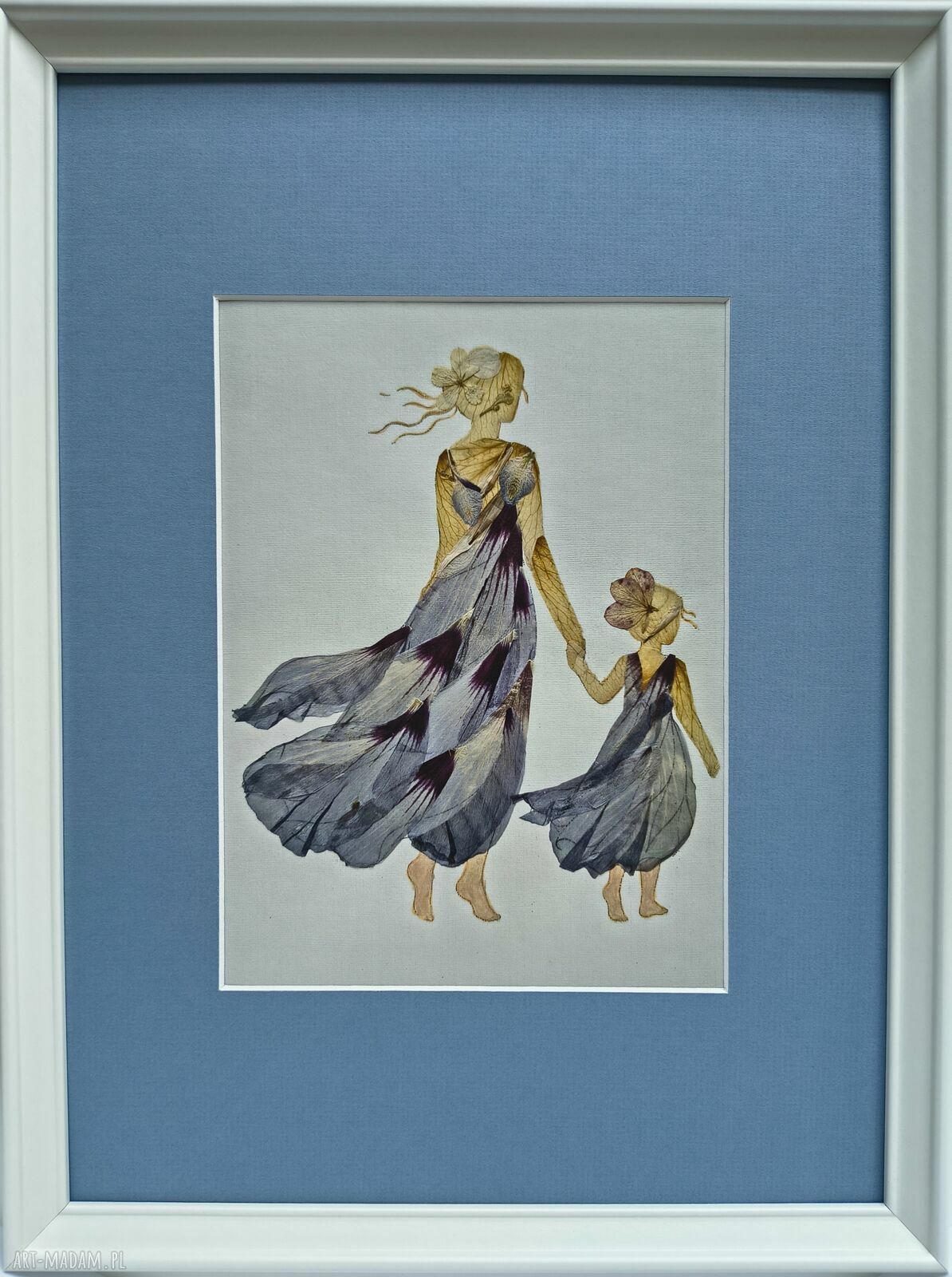 Mama i córka - delikatny print A4 z suszonych kwiatów