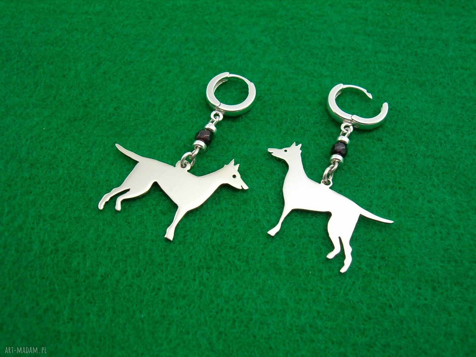 Kolczyki Manchester Terrier - srebro 925 i kamienie naturalne 4 mm