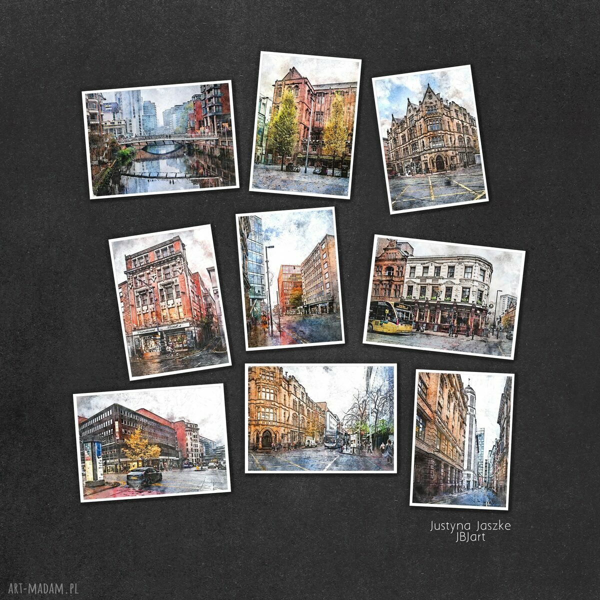 Manchester w akwareli - zestaw 9 grafik w rozmiarze 13x18 cm