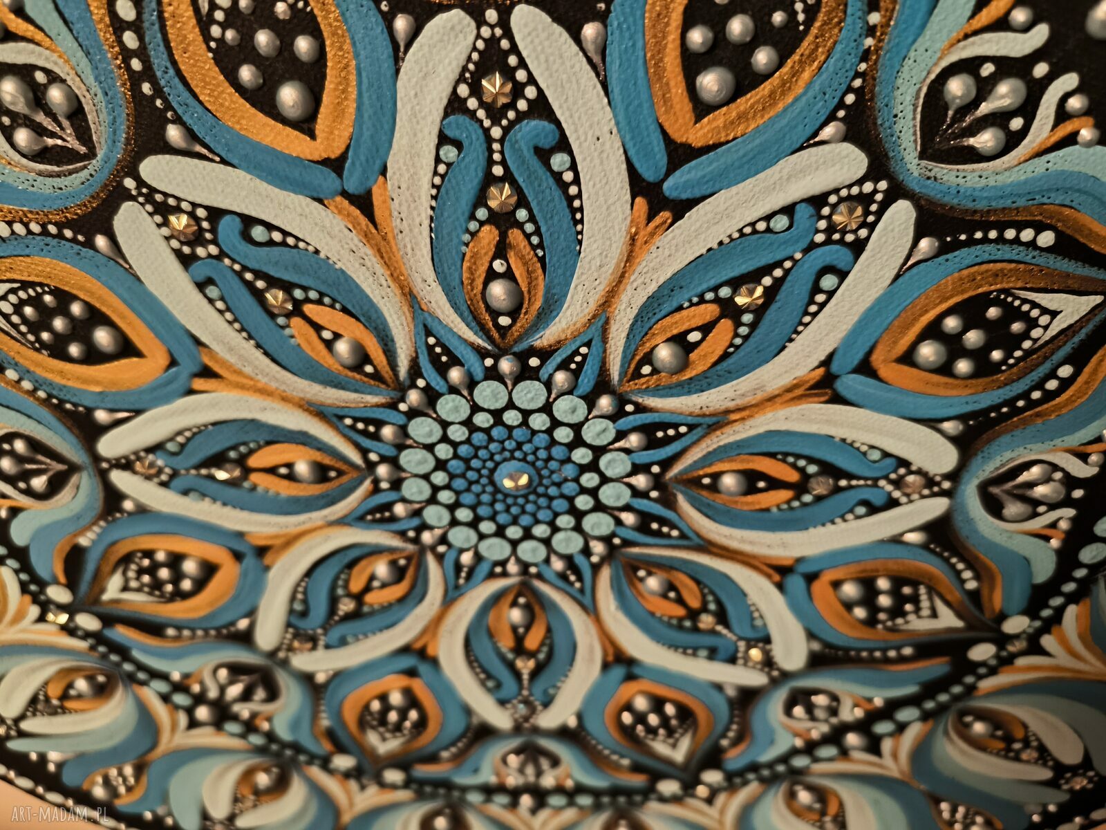 Mandala ręcznie malowana z intencją - obraz 40 cm w stylu boho