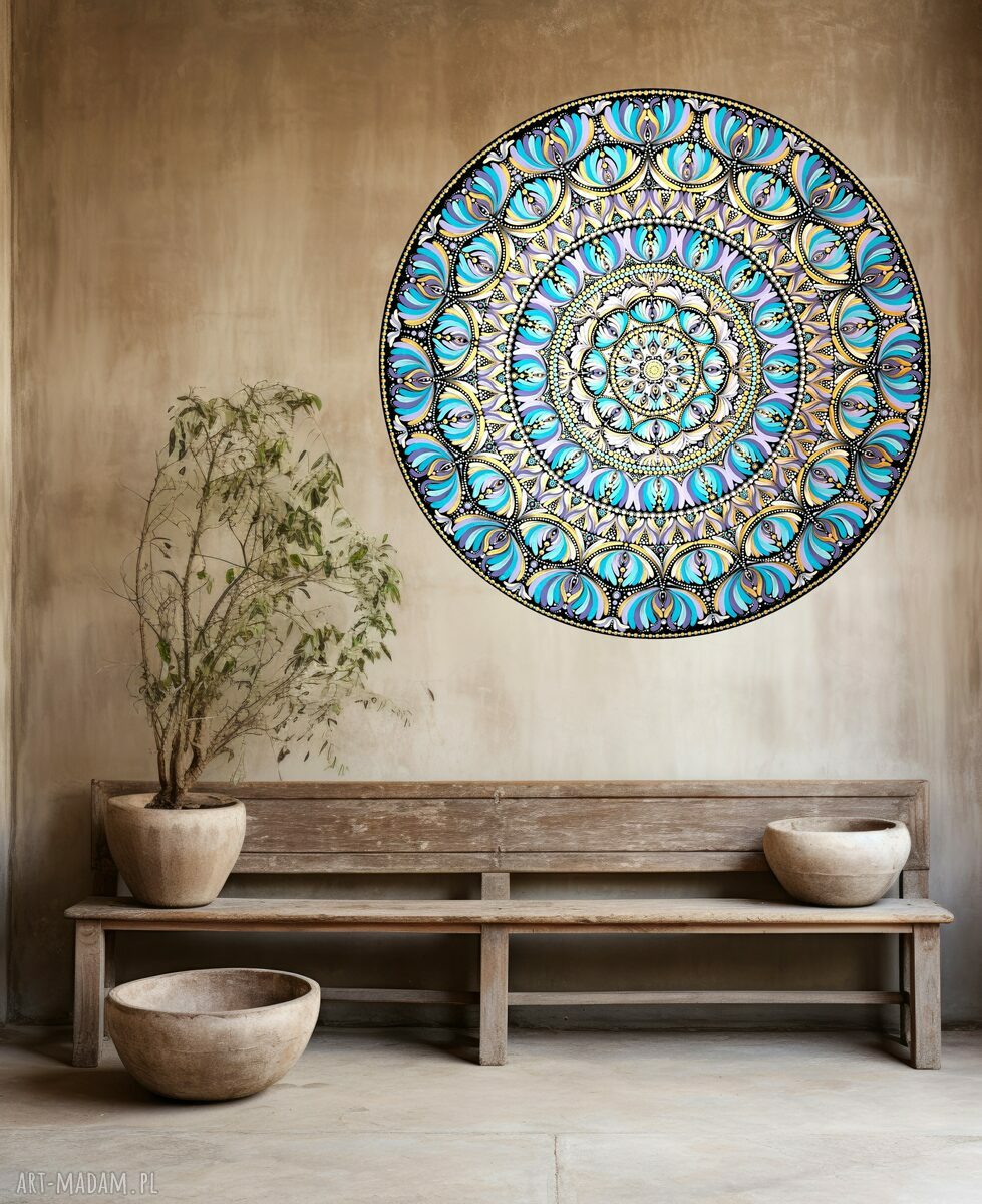 Mandala ręcznie malowana 80 cm - farby akrylowe boho