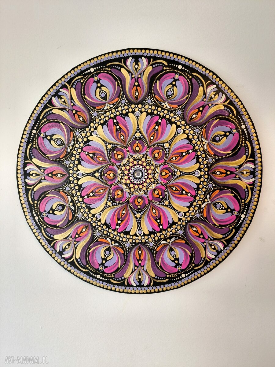 Mandala ręcznie malowana na płótnie 40 cm - obraz z intencją