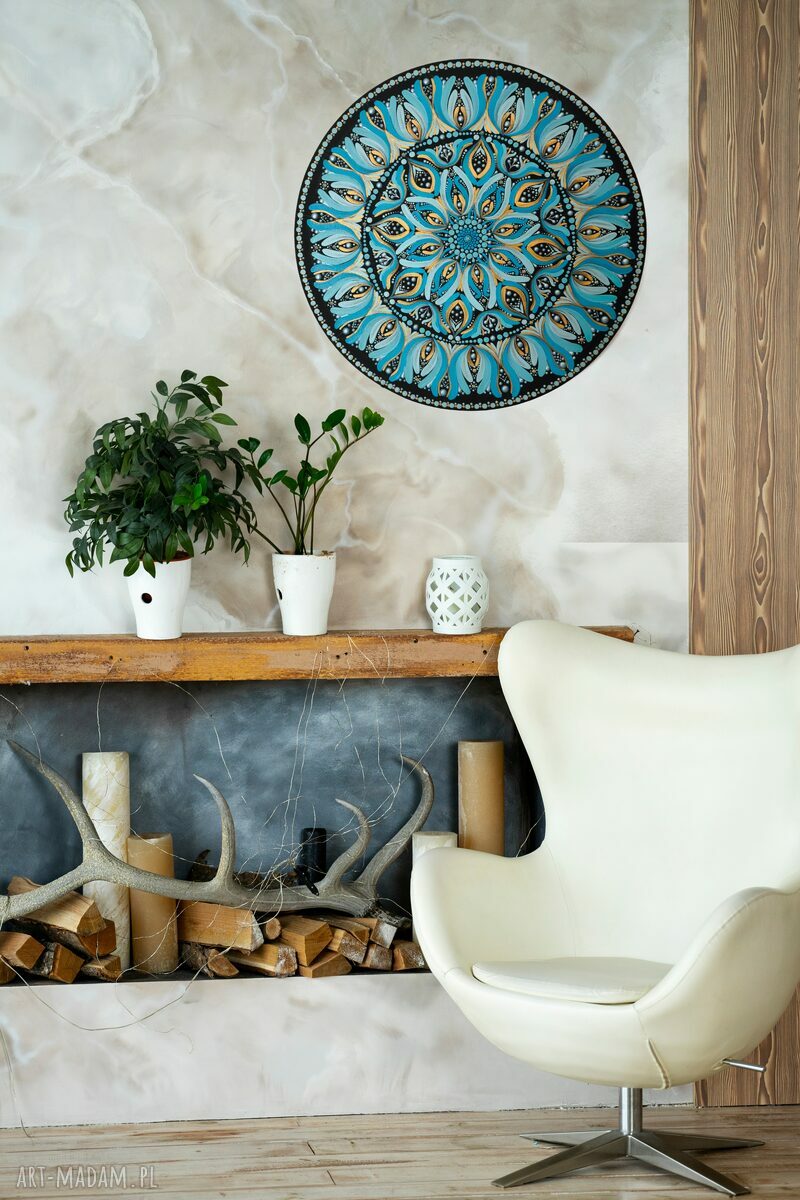 Mandala ręcznie malowana z intencją - obraz 40 cm w stylu boho