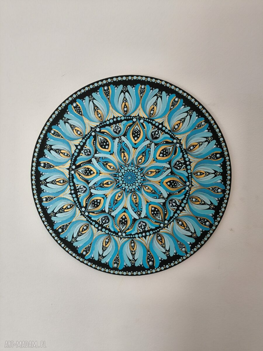 Mandala ręcznie malowana z intencją - obraz 40 cm w stylu boho