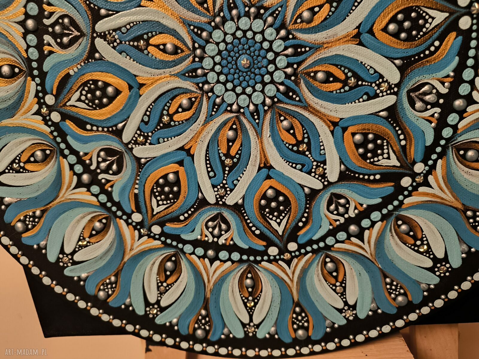 Mandala ręcznie malowana z intencją - obraz 40 cm w stylu boho