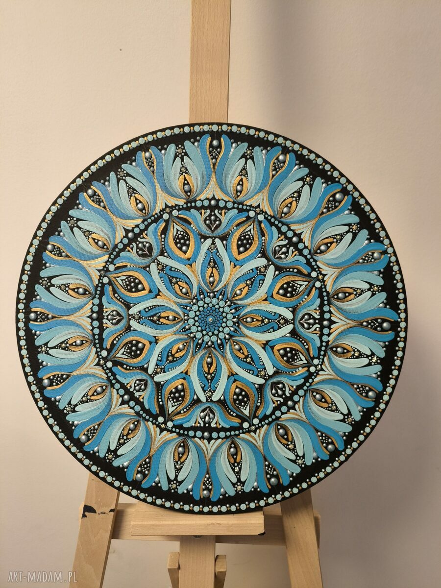 Mandala ręcznie malowana z intencją - obraz 40 cm w stylu boho