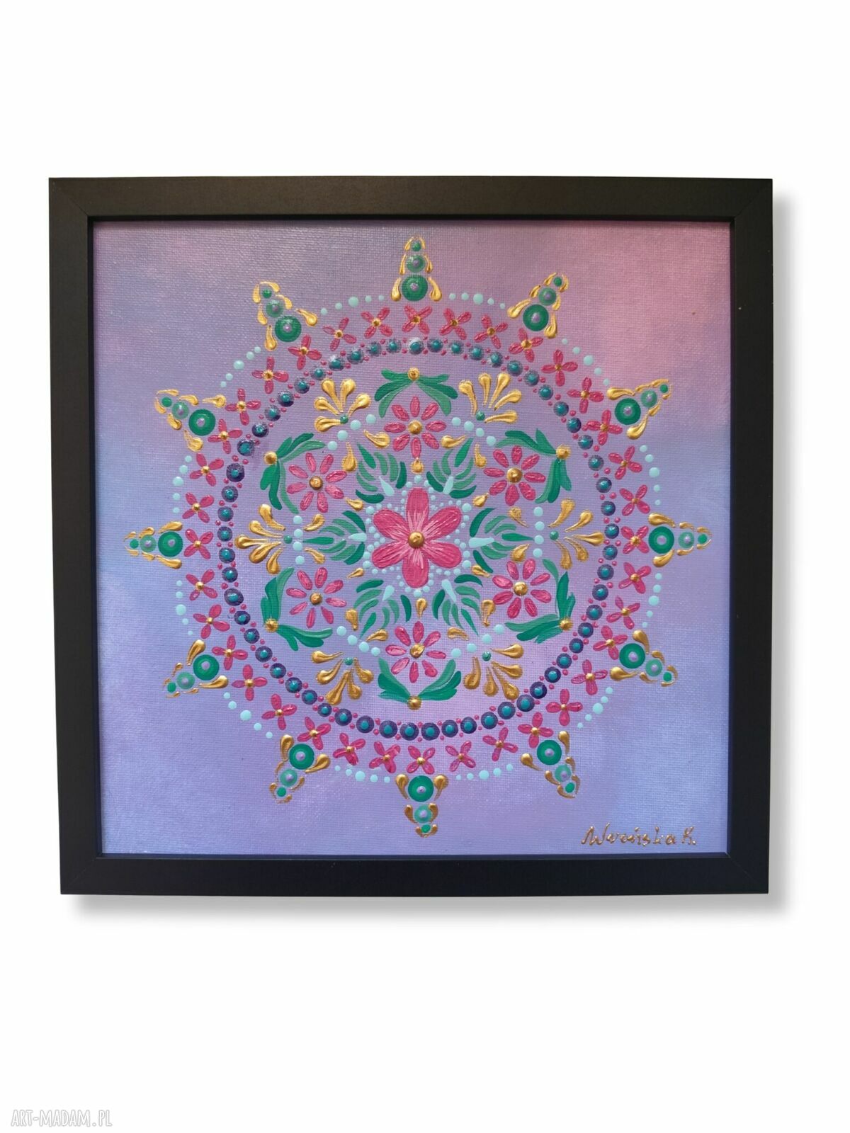 Mandala w ramie 25x25 cm - ręcznie malowany akrylowy obraz
