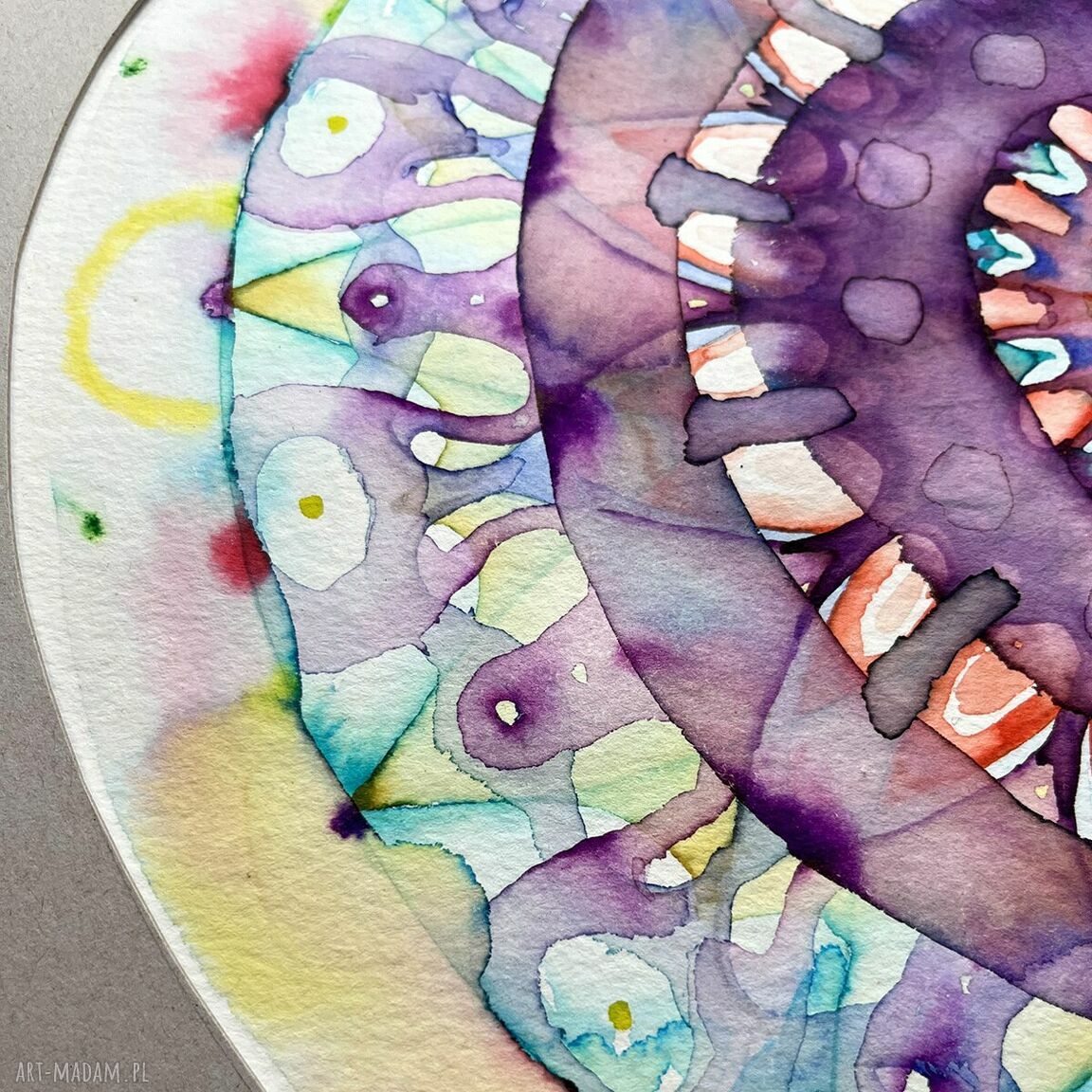 Mandala Wnętrza Ziemi i Człowieka - akwarela Zen w ramie 40x40 cm