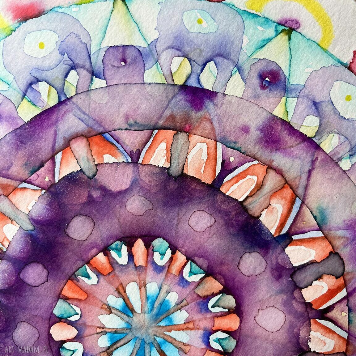 Mandala Wnętrza Ziemi i Człowieka - akwarela Zen w ramie 40x40 cm
