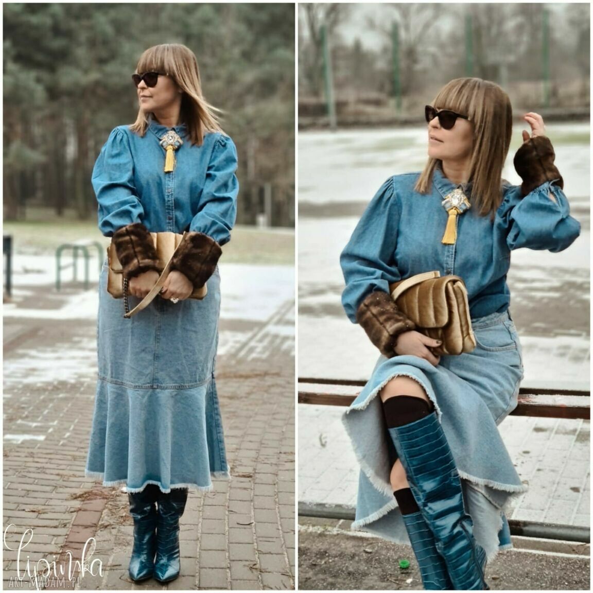 Brązowe mankiety z futra norek - modne wykończenie zimowej stylizacji