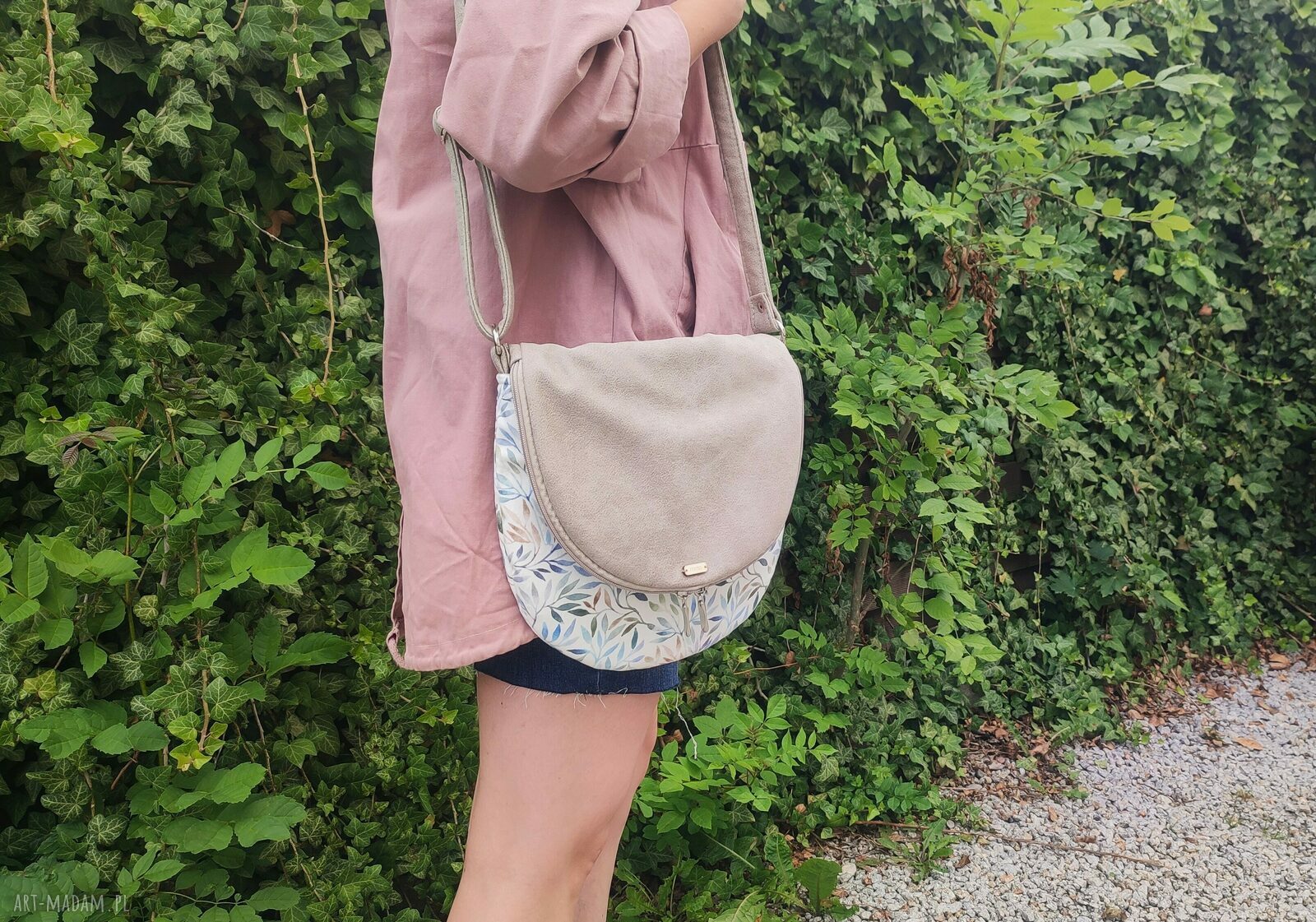 Listonoszka nubuk beż łąka XS Handmade