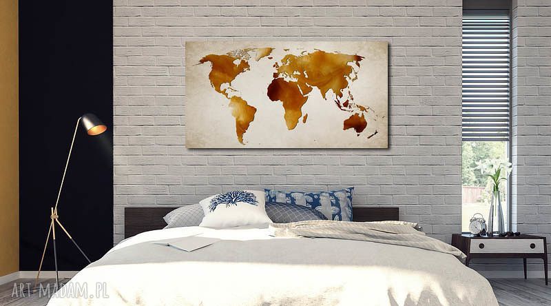 Obraz mapa świata brązowo-beżowy 120x70 cm na płótnie Canvas