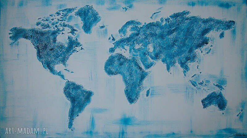 obraz MAPA ŚWITA 3D - TURKUSOWA - 152x84cm ręcznie malowana