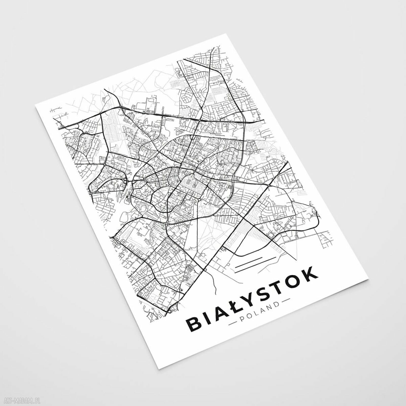 Plakat Mapa Białystok - format A4 (premium papier satynowy i nowoczesny druk)