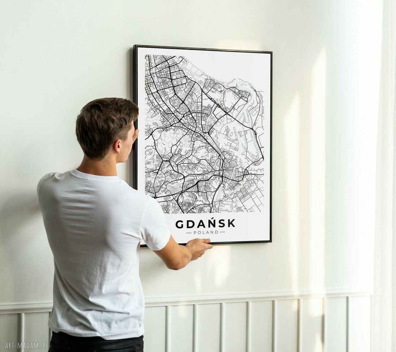 Plakat z mapą Gdańska 50x70 cm - czarno-biały do salonu