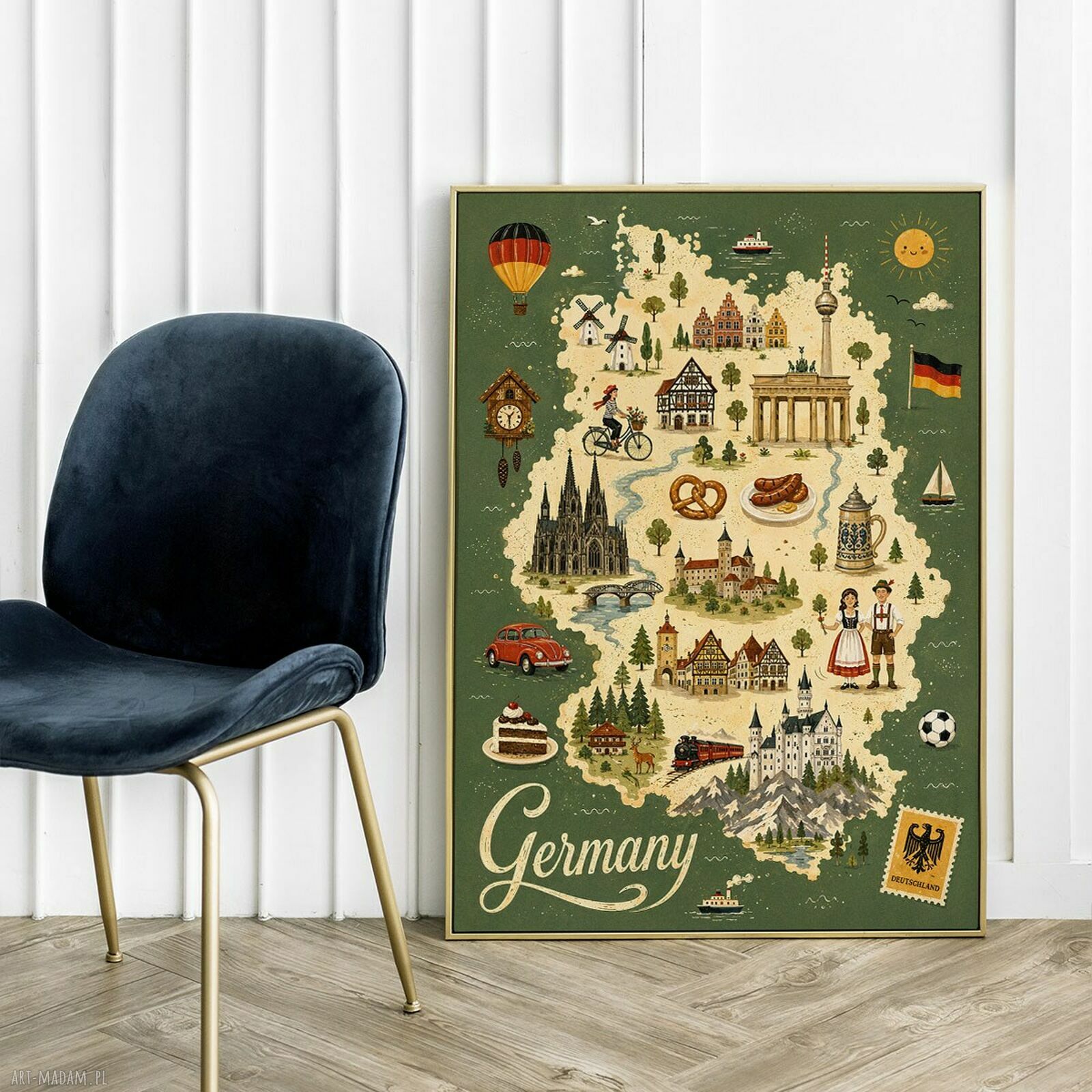 Kolorowa mapa Niemiec - plakat 61x91 cm