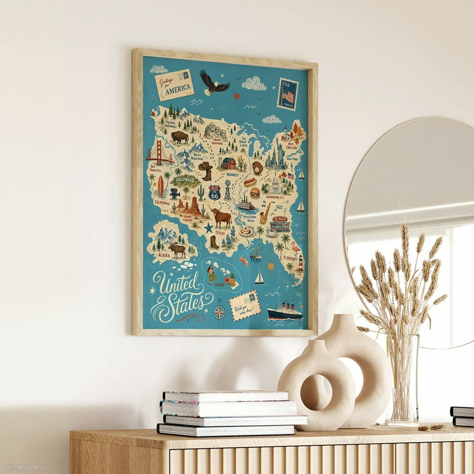 Kolorowy plakat z mapą USA 40x50 cm