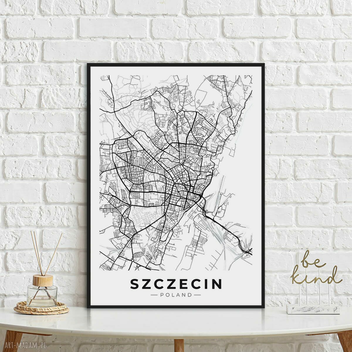 Plakat Mapa Szczecin 61x91 cm - biało-czarna dekoracja