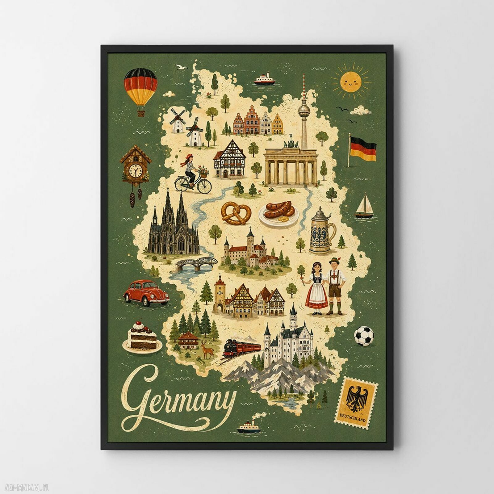 Kolorowy plakat z mapą Niemiec 40x50 cm