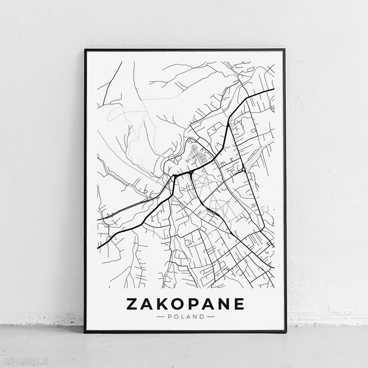 Czarno-biały plakat z mapą Zakopanego 40x50 cm