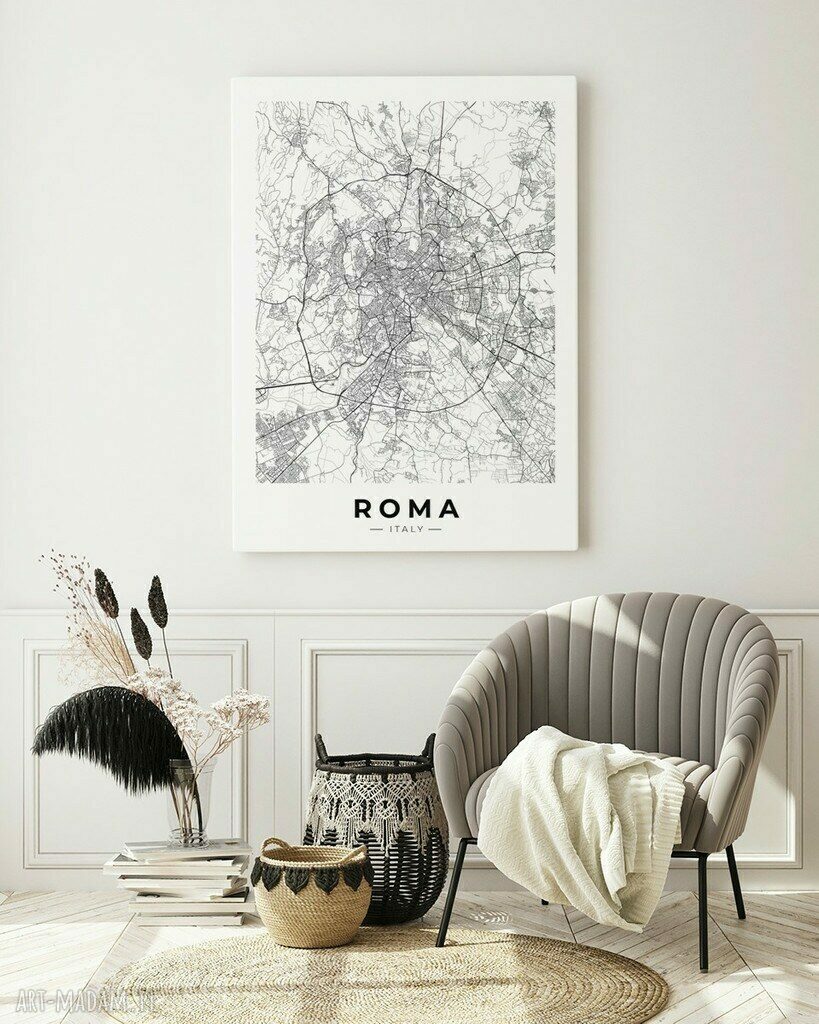 Mapa Rzym - plakat 40x50 cm do salonu, czarno-biały styl