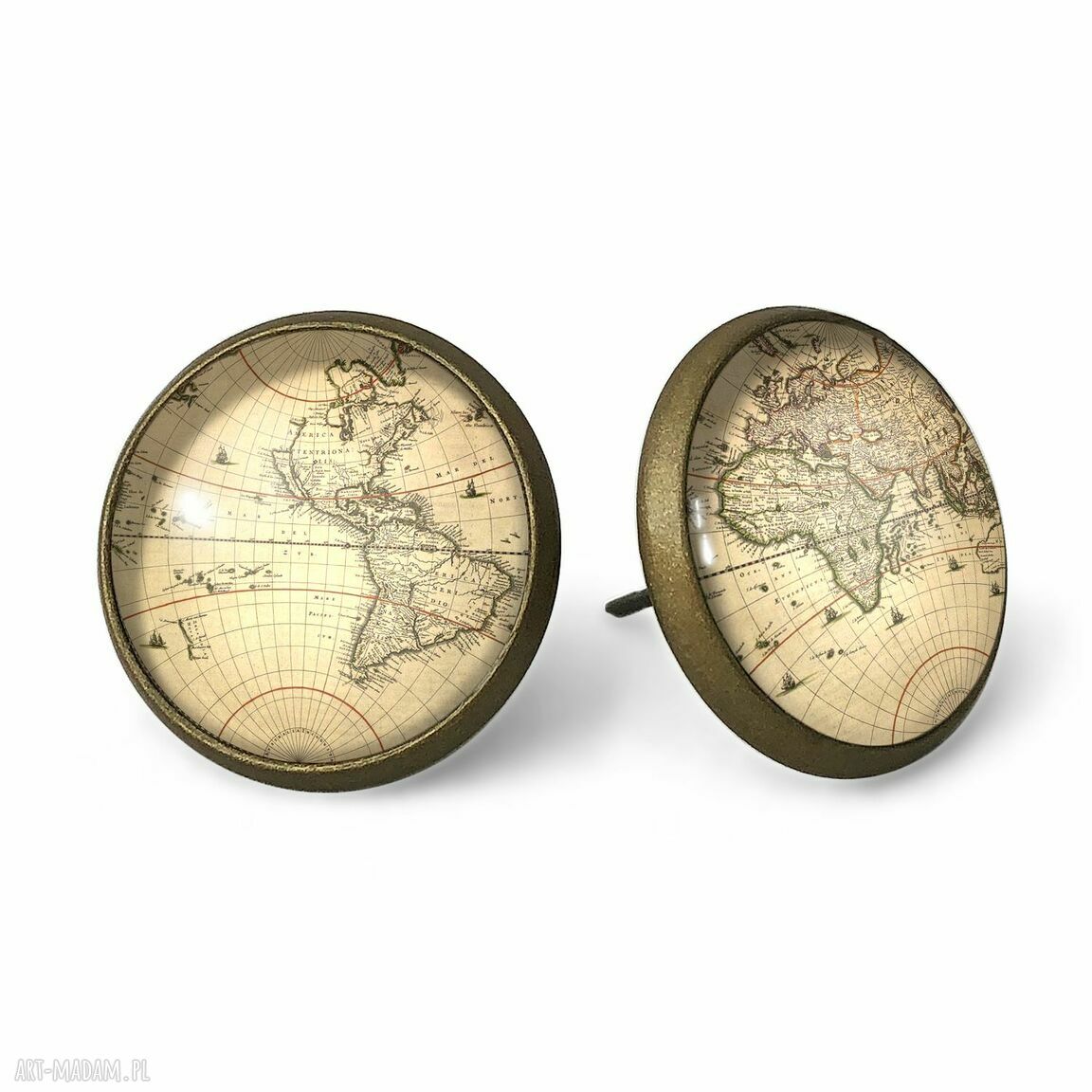 Mapa kolczyki sztyfty wkrętki świata vintage ręcznie