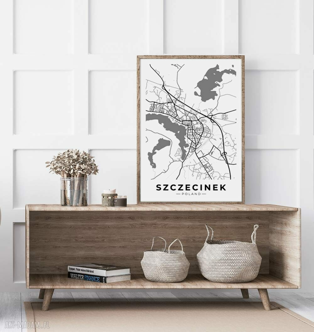 Plakat Mapa Szczecinka 30x40 cm - minimalistyczna grafika do Twojego wnętrza