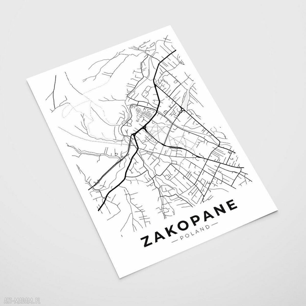 Mapa Zakopane i Polska - plakat 30x40 cm w kolorze białym, szarym lub czarnym