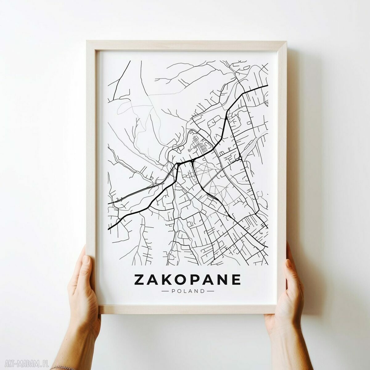 Mapa Zakopane i Polska - plakat 30x40 cm w kolorze białym, szarym lub czarnym