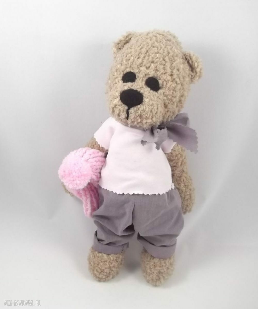 Marcelina - szydełkowa maskotka miś z ruchomymi łapkami (34 cm)