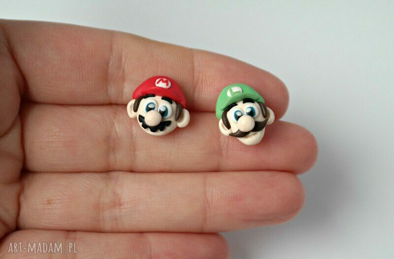 Mario i Luigi Bros - oryginalne kolczyki wkręty z modeliny FIMO