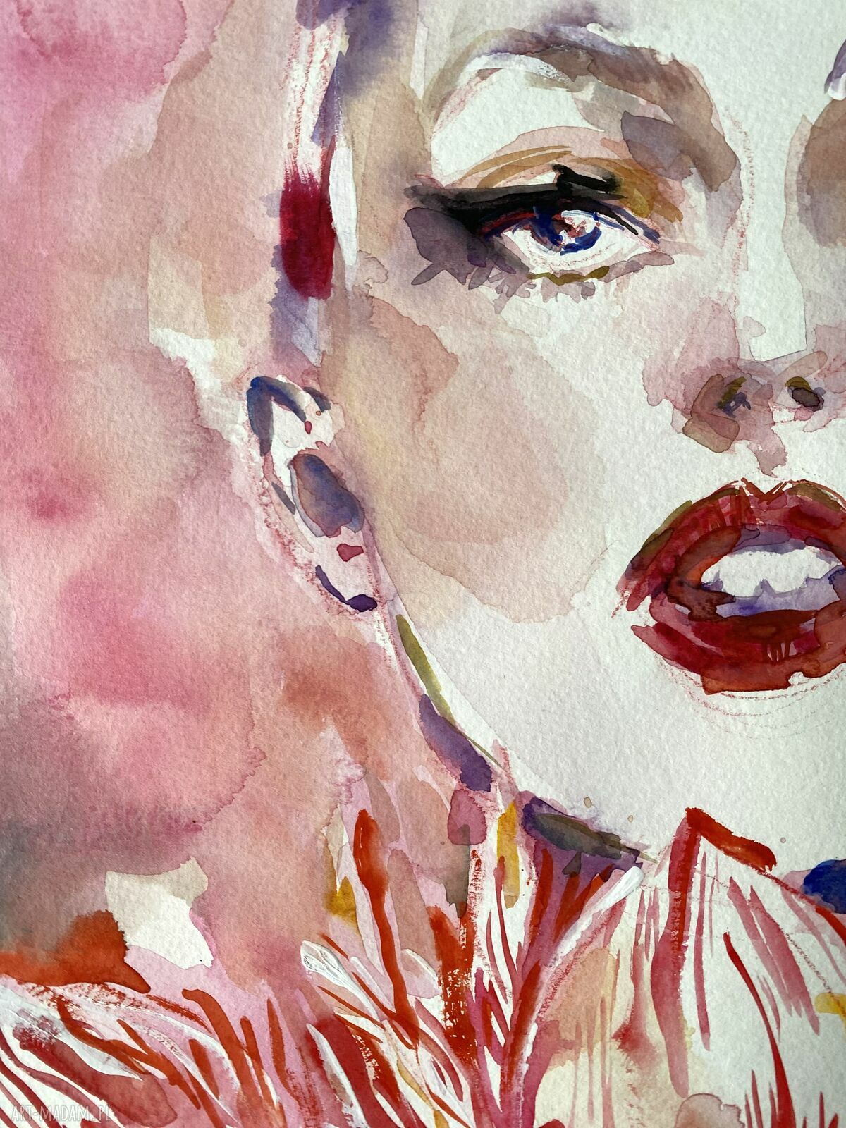 Marjolein - akwarela na papierze: portret kobiety z kwiatami