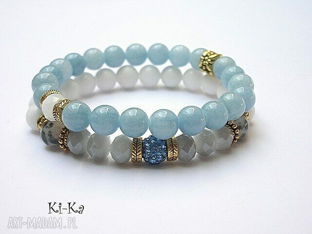 Light blue grey and white duo marmur jadeity kryształki swarovski