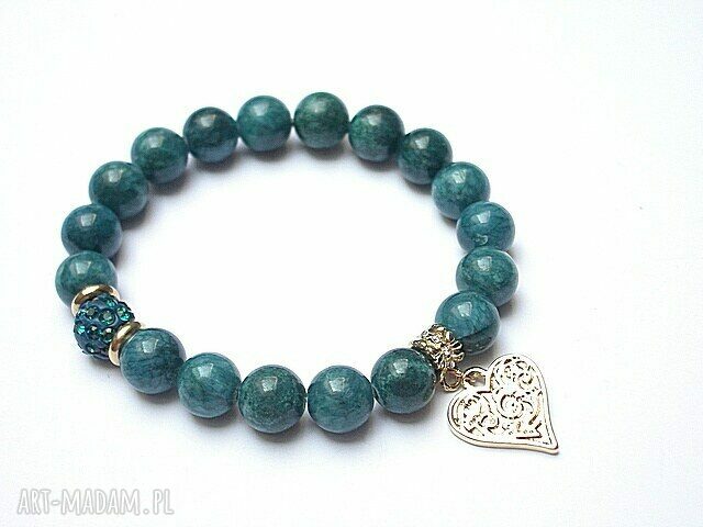 Petrol heart marmur swarovski serce shamballa bransoletka