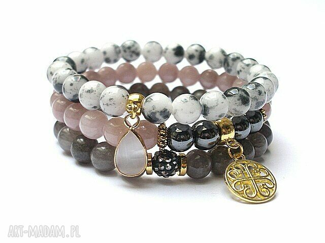 Pink and grey vol 2014 set jadeity hematyt marmur swarovski