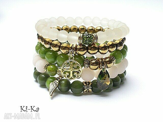 Zielone jabŁuszko set jadeity uleksyt hematyt swarovski marmur