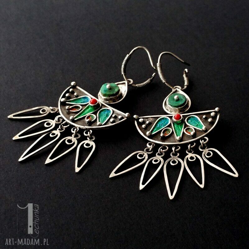 kolczyki: Maroko srebrne kolczyki z howlitem i koralem ręcznie wykonane